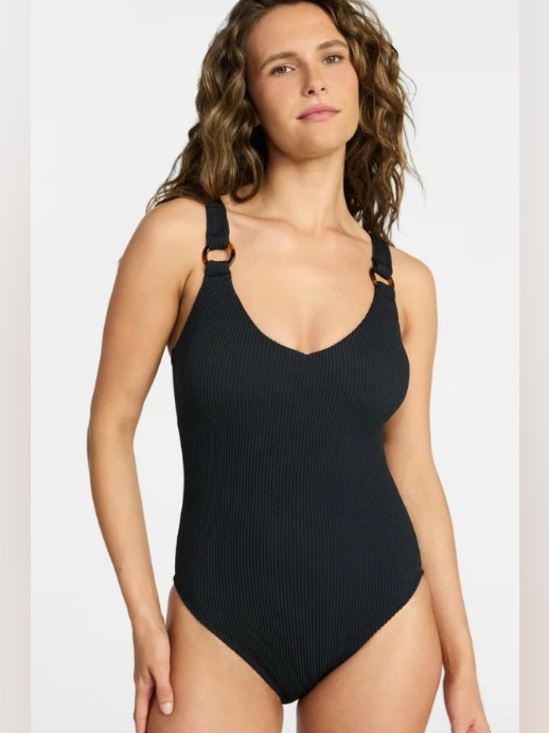 Time and Tru Other - Time and Tru Women's Crinkle Plunge Ribbed One-Piece Swimsuit, XL 16-18 Black